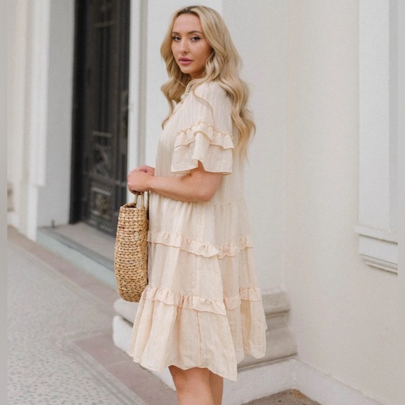 Anthropologie Current Air LUCIA TEXTURED FLUTTER SLEEVE RUFFLE DRESS size M - Picture 3 of 13